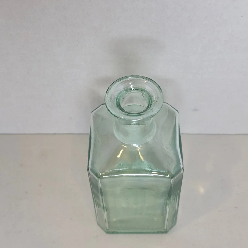 VTG Vetreria Etrusca Green Glass Bottle Cruet Square Oil Vinegar Italy Stamped